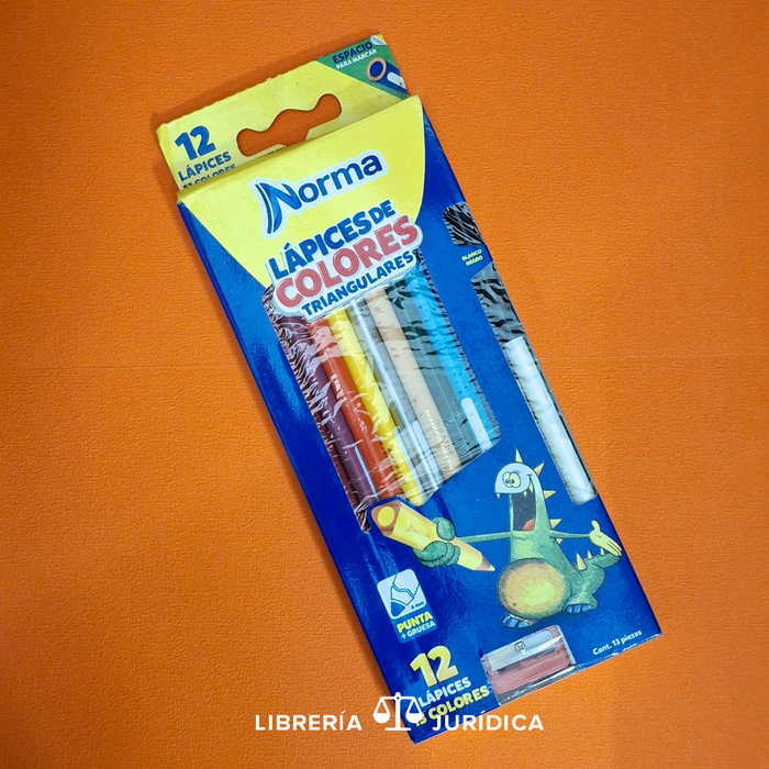 Crayones  de Madera Triangulares 12 colores NORMA