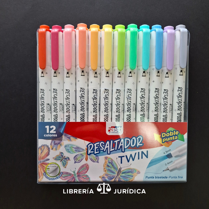 Set de 12 Resaltadores Twin Doble Punta Neón/Pastel (Biselado/fina)
