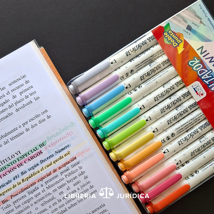 Set de 12 Resaltadores Twin Doble Punta Neón/Pastel (Biselado/fina)