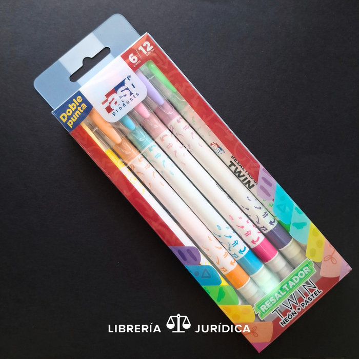 Set de 6 Resaltadores Twin Doble Punta Neón/Pastel